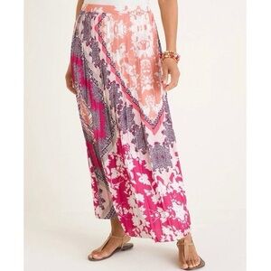 Chicos Pleated Printed Boho Maxi Skirt Accordion Skirt Plus Size 16/18